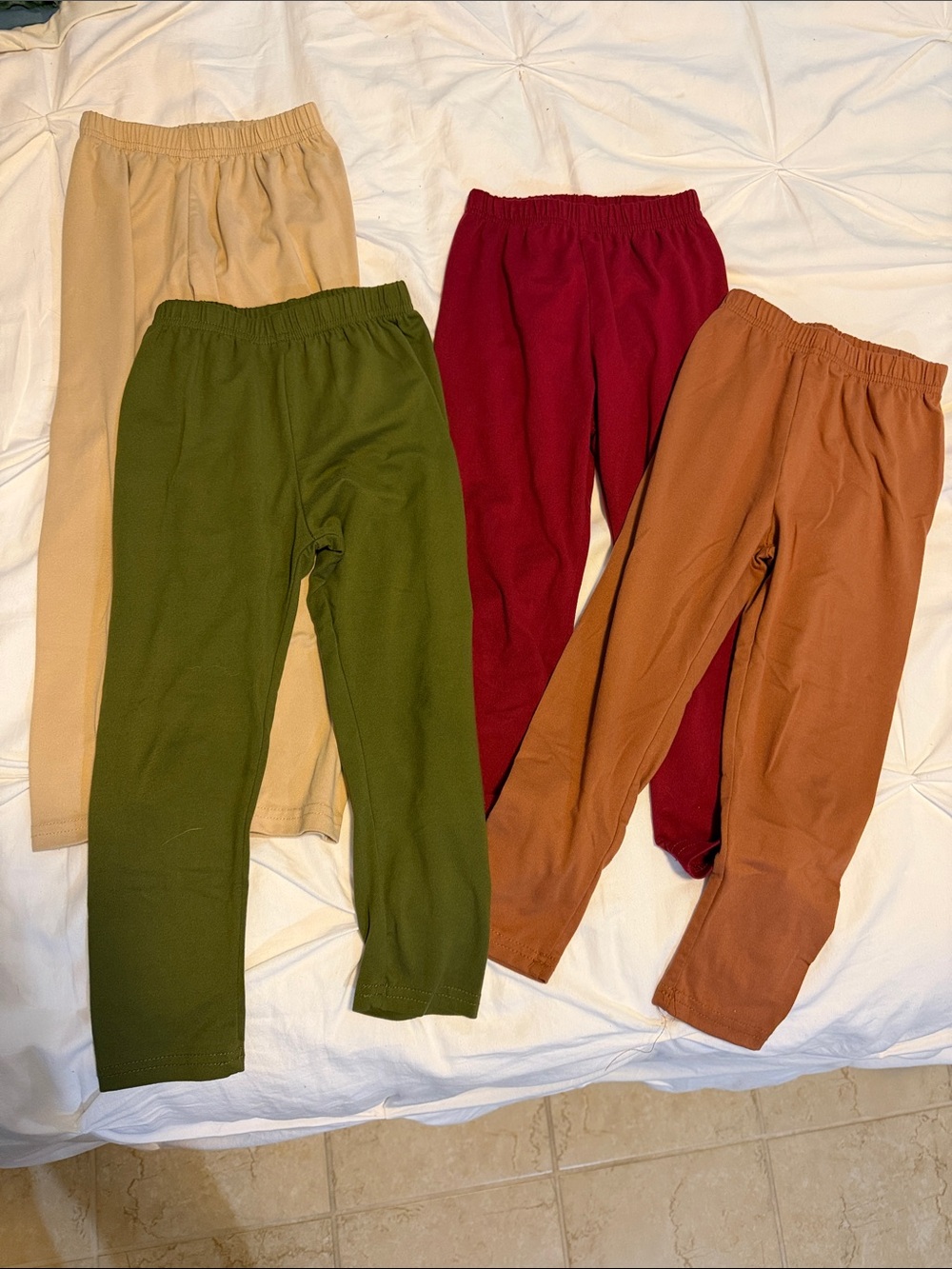Kids Stretch Cotton Leggings - Pack of 4 (Beige, Olive, Burgundy, Rust)